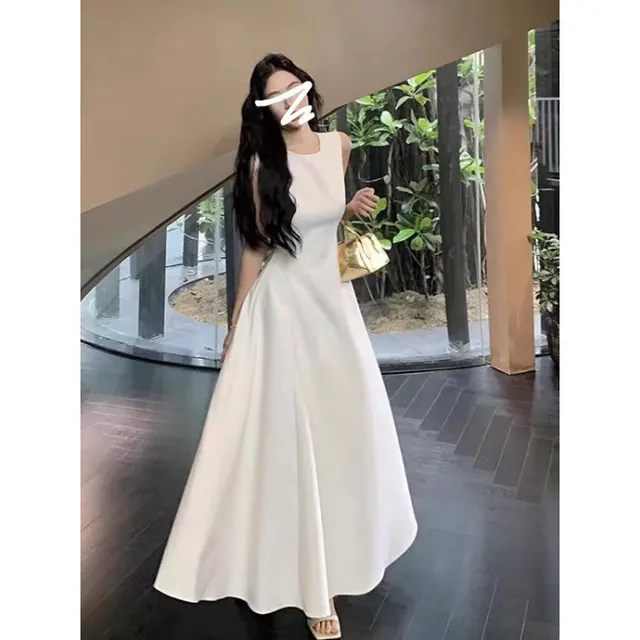 French Style Elegant Sleeveless Vest Waist Slimming Dress White - Shop at LoveMi
