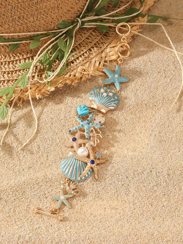 Alloy Rhinestone Marine Shell Boat Anchor Rhinestone Bracelet Turquoise Style - Shop at LoveMi