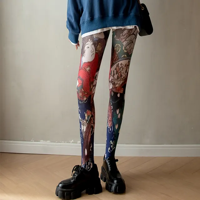 Thin Fashion Vintage Pantyhose Spring And Autumn Flower Print Color - Shop at LoveMi