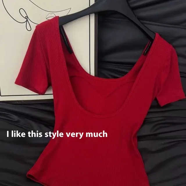 American Sexy Backless Short Sleeve T shirt Women Red - Shop at LoveMi