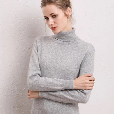 Cashmere Sweater High Lapel Knitted Pullover Bottoming Shirt Gray - Shop at LoveMi