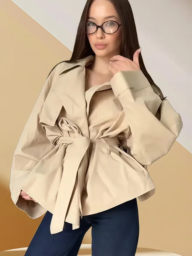 Short Coat Temperament Elegant Apricot Color Loose Large Lapel Khaki - Shop at LoveMi