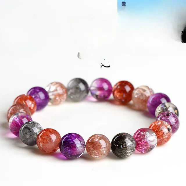 Purple Colorful Super Seven Fireworks Flashing Scattered Beads Bracelet Super Seven Fireworks - Shop at LoveMi