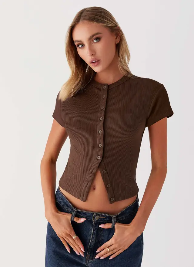 Summer New Slim fit Buttoned Cardigan Short Sleeve T shirt Brown - Shop at LoveMi