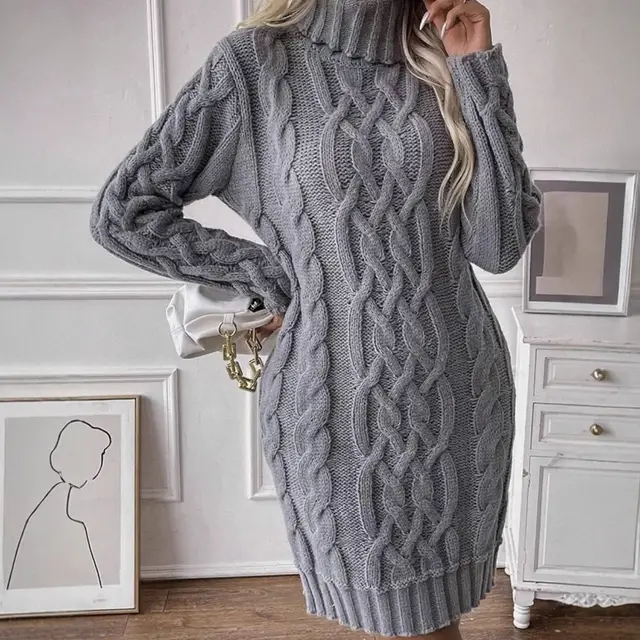 Twisted Flower Slim Fit Sweater Knitted Long sleeved Dress Female Gray Grey - Shop at LoveMi