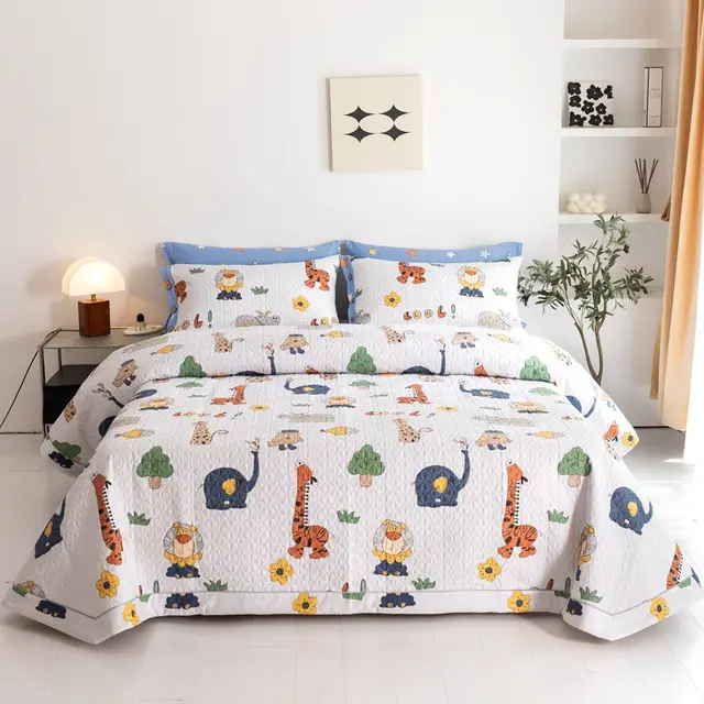 Cotton Bed Comforter Quilted Bed Cover Three piece Cotton Carnival Park - Shop at LoveMi