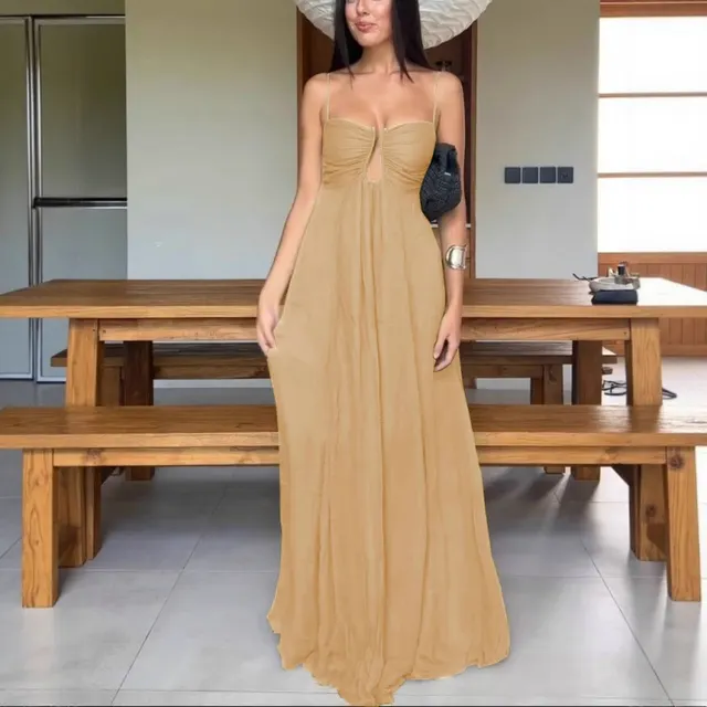 Sexy Sling Design Holiday Swing Maxi Dress Khaki - Shop at LoveMi