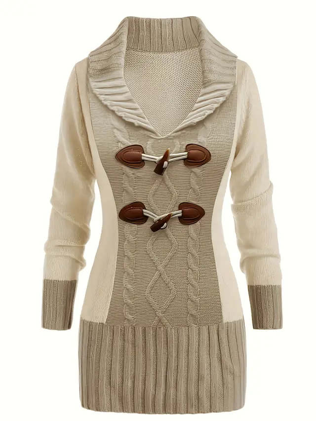Slimming Plus Size Horn Button Knitted Dress Khaki - Shop at LoveMi