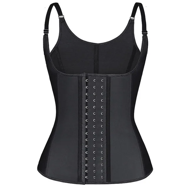 Rubber Corset Waist Girdling Belly Contraction Spaghetti Strap Tank Top Black - Shop at LoveMi