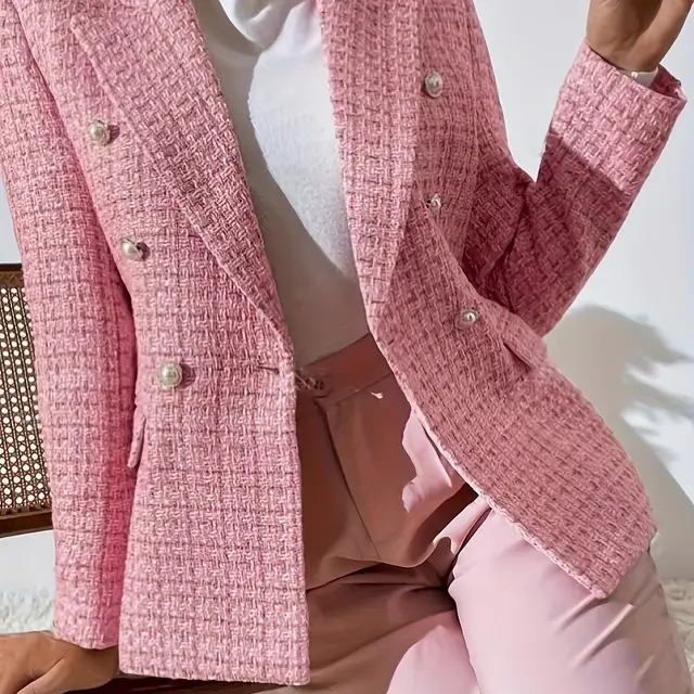 Double Breasted Notched Lapel Blazer Elegant Long Sleeve Pinkred Color - Shop at LoveMi