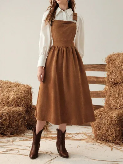 Suspender Skirt For Female Students French Style Vacation Loose Dark Brown - Shop at LoveMi