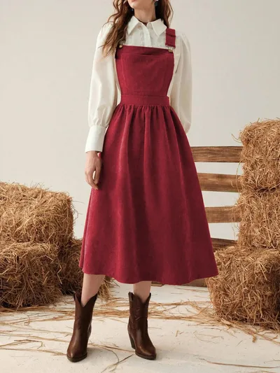 Suspender Skirt For Female Students French Style Vacation Loose Red - Shop at LoveMi