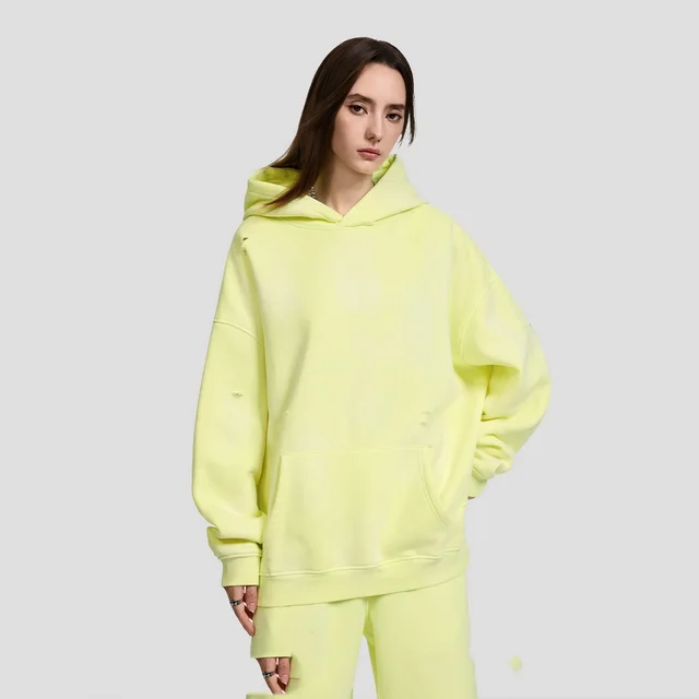 Sweater Loose Wash Worn out Fleece Top Lemon Yellow - Shop at LoveMi