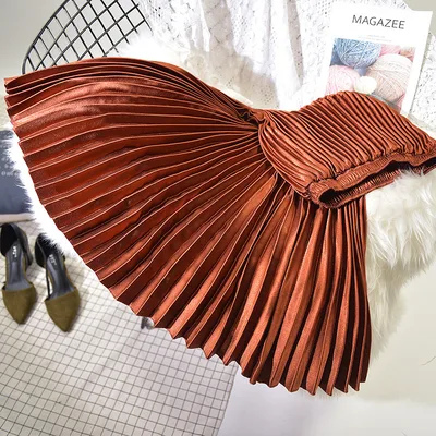 Pleated Skirt Skirt Spring And Summer New High Waist Retro Fashion Caramel 90Cm - Shop at LoveMi