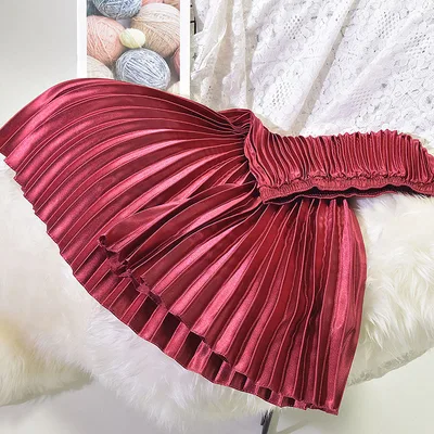 Pleated Skirt Skirt Spring And Summer New High Waist Retro Fashion Wine - Shop at LoveMi
