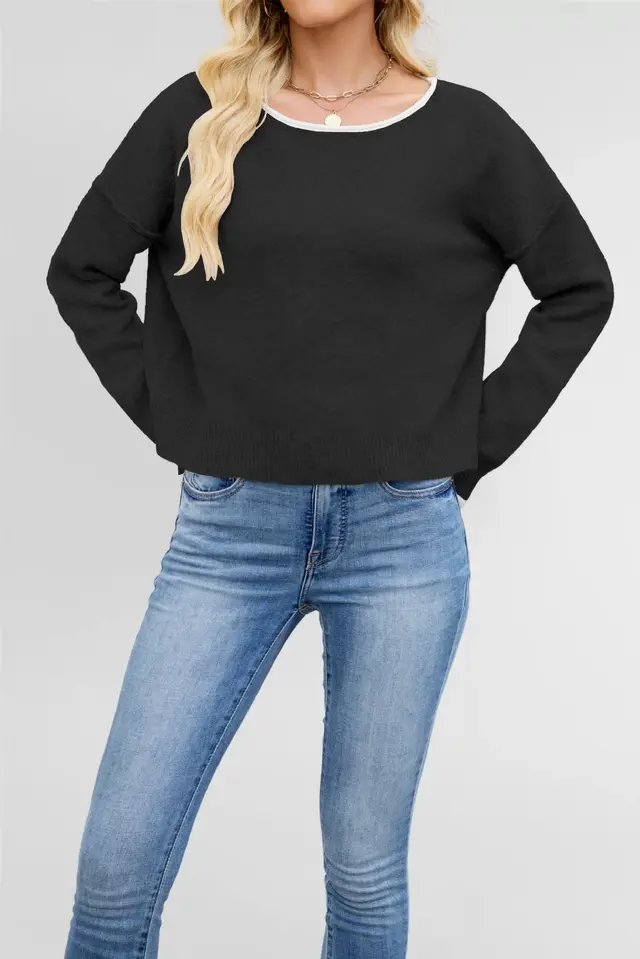 Round Neck Multicolor Knitwear Loose Sweater Black - Shop at LoveMi