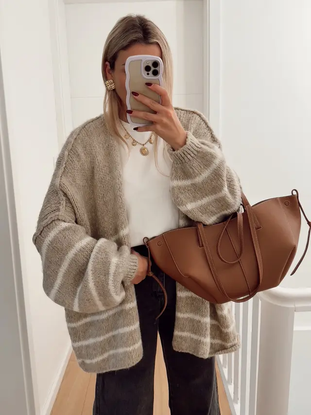 Loose Contrast Color Striped Sweater Khaki - Shop at LoveMi