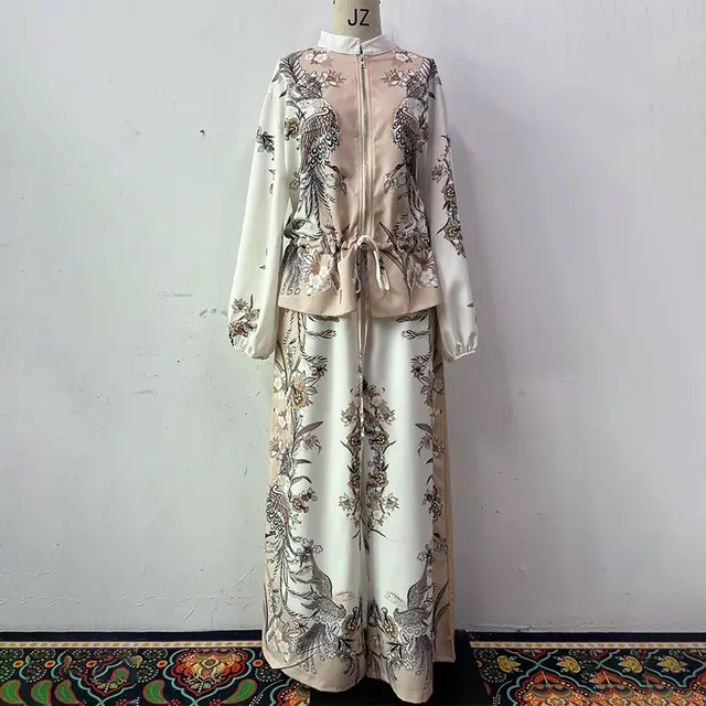 Three dimensional Printed Flowers Baseball Uniform Drawstring Trousers Two piece Set Apricot - Shop at LoveMi