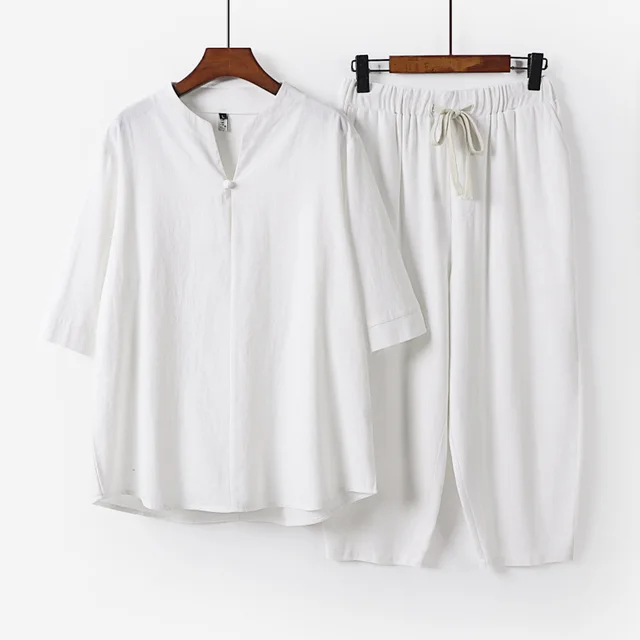 Men's Plus Size Loose Lay Buddhist Clothes Suit White - Shop at LoveMi
