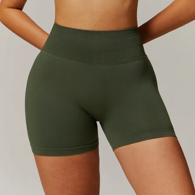 Seamless High Waist Yoga Shorts Skinny Hip Raise Exercise Workout Pants Dark Army Green - Shop at LoveMi