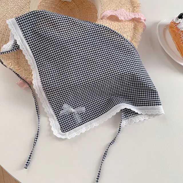Female Sweet Dopamine Lace Hair Band Headcloth A289 Black Plaid - Shop at LoveMi