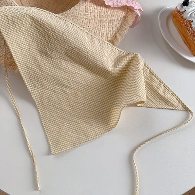 Female Sweet Dopamine Lace Hair Band Headcloth A289 Yellow And White Plaid - Shop at LoveMi