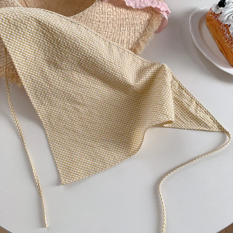 Female Sweet Dopamine Lace Hair Band Headcloth - A289 Yellow And White Plaid - View 1