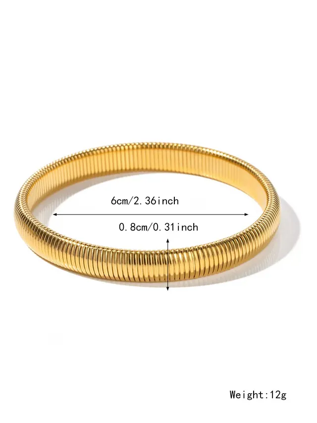 Women's Exaggerated Vertical Stripe Ring Elastic Titanium Steel Bracelet Gold - Shop at LoveMi