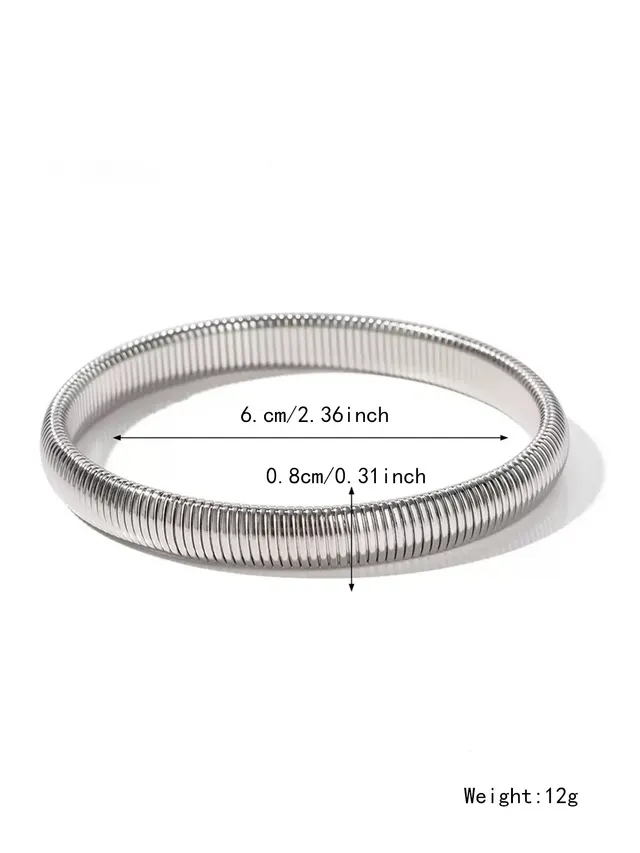 Women's Exaggerated Vertical Stripe Ring Elastic Titanium Steel Bracelet Silver - Shop at LoveMi