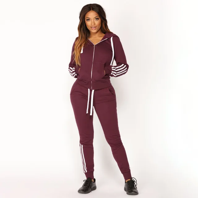 Women's Long sleeved Trousers Sportswear Suit Wine Red - Shop at LoveMi