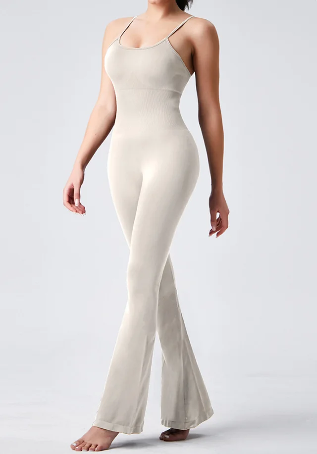 Women's Yoga Straps One piece Bell bottom Pants White - Shop at LoveMi