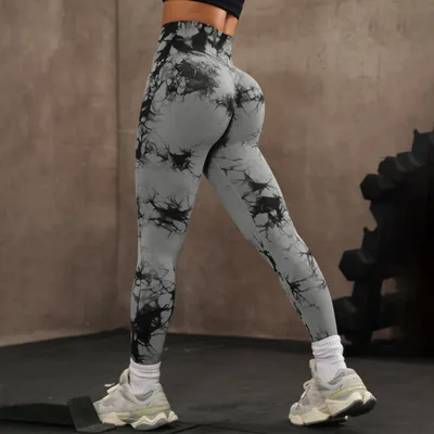 High Waist Tight Yoga Pants Tie dye Breathable Workout Pants Gray - Shop at LoveMi
