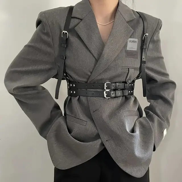 Double Layer Buckle Fashion All match Casual PU Leather Strap Belt Women Black - Shop at LoveMi