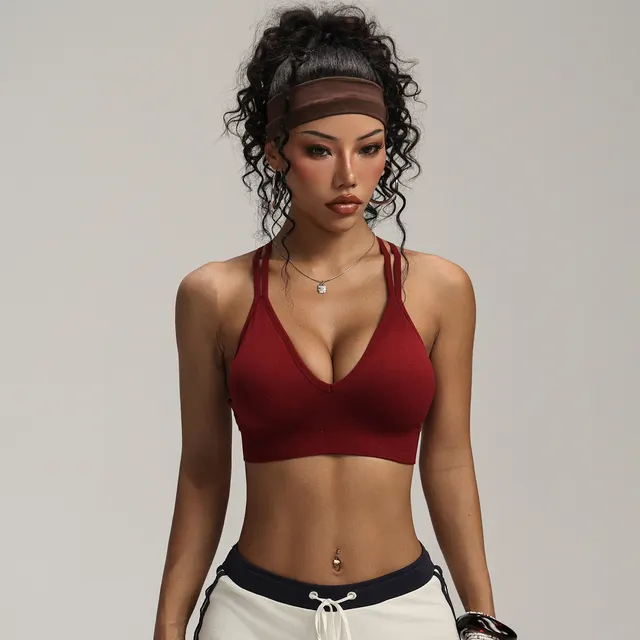 Camisole Women's Cross Double shoulder Strap Sports Bra Wine Red - Shop at LoveMi