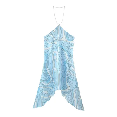 Two tone Printed Off shoulder Chain On Neck Dress Blue - Shop at LoveMi