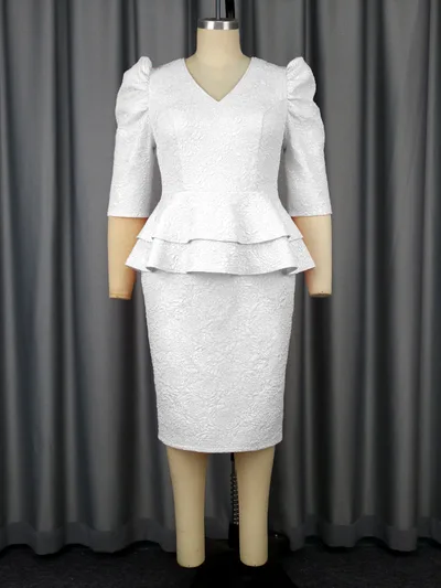 Women's Fashion V neck Rose Jacquard Dress White - Shop at LoveMi