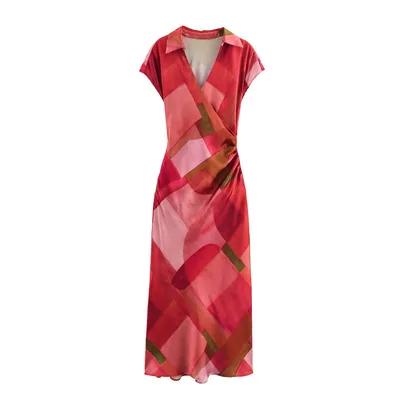 Printed Silk Satin Texture Midi Skirt Dress Picture Color M - Shop at LoveMi