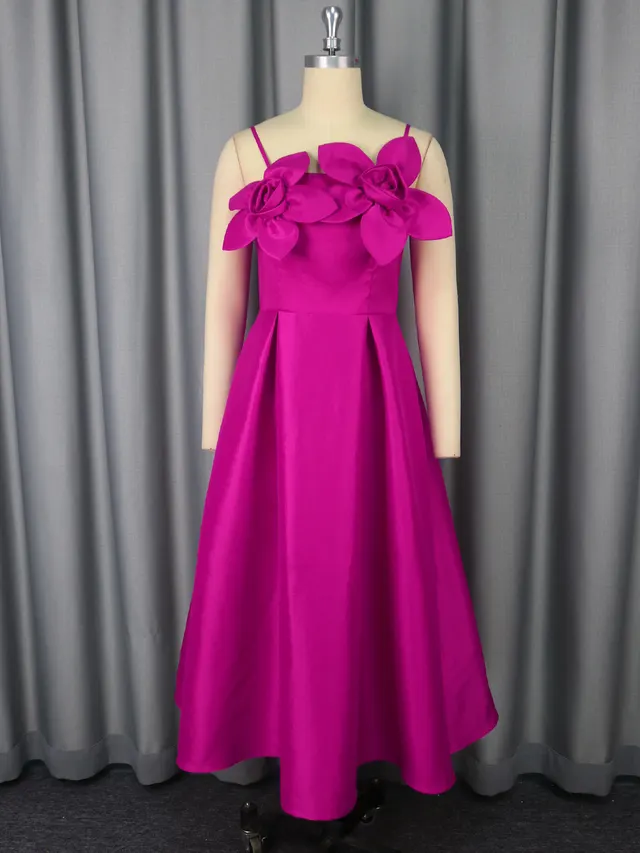 Lady Sexy Sling Three dimensional Flower Dress Rose Red - Shop at LoveMi