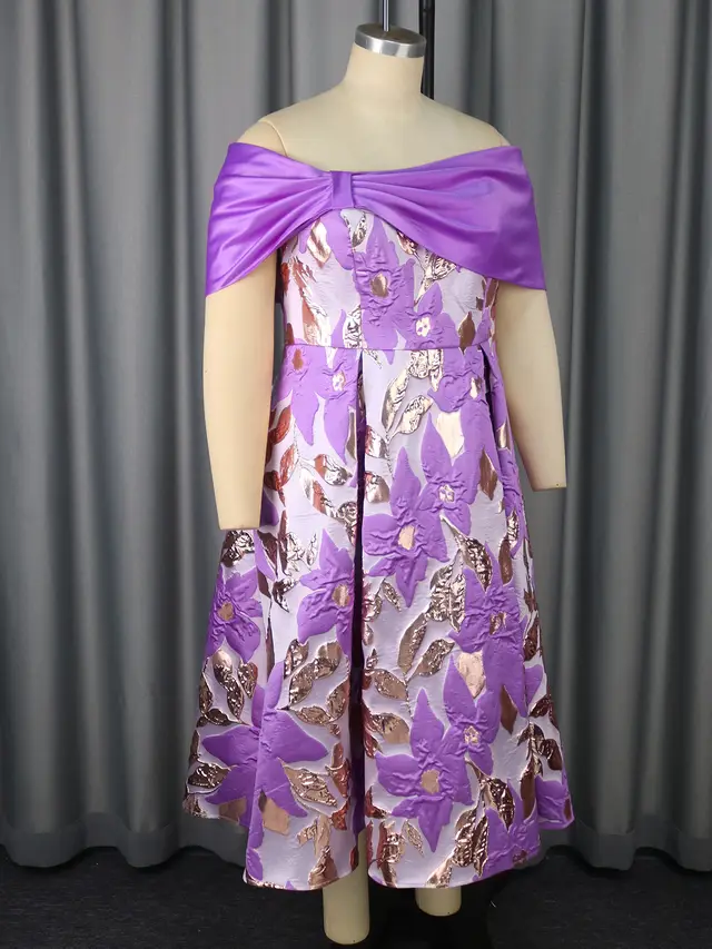 High Waist Jacquard A line Elegant Banquet Evening Dress Purple - Shop at LoveMi