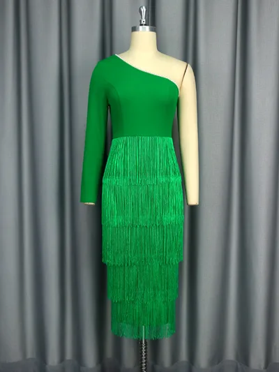 One shoulder Long Sleeve Dress Women Green - Shop at LoveMi