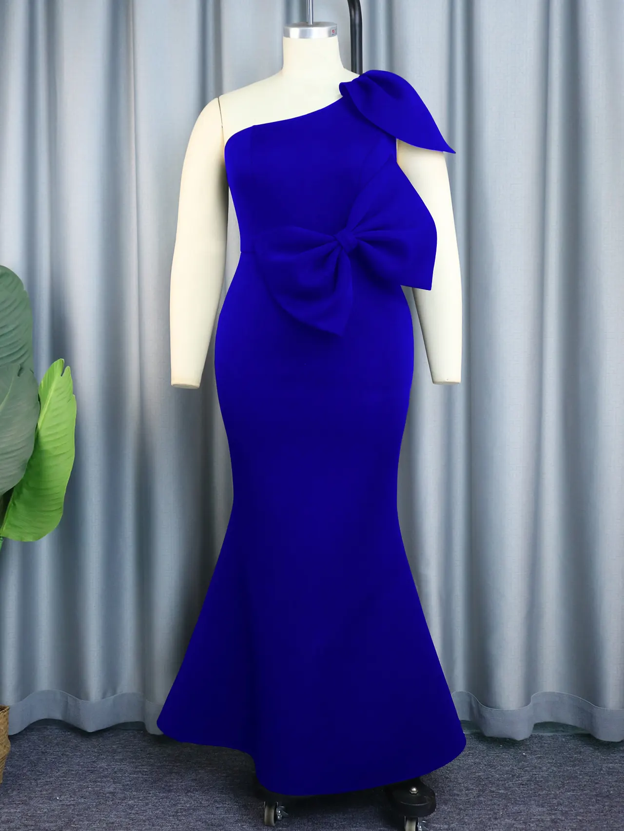 Ruffle Sleeve Bow Slim-fit Party Fishtail Skirt - Blue