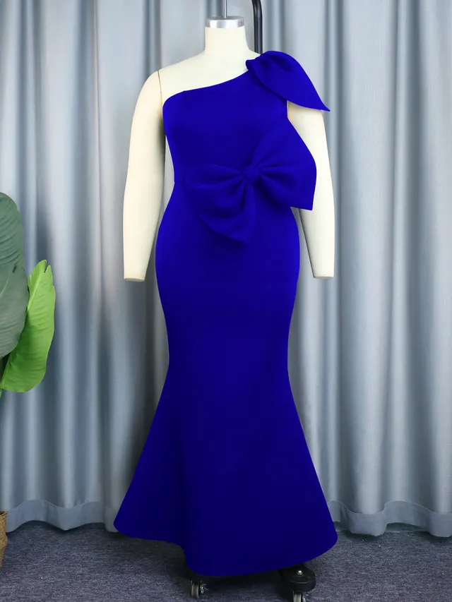 Ruffle Sleeve Bow Slim fit Party Fishtail Skirt Blue - Shop at LoveMi