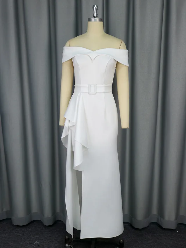V neck Off shoulder Dress Women's Short Sleeve White - Shop at LoveMi