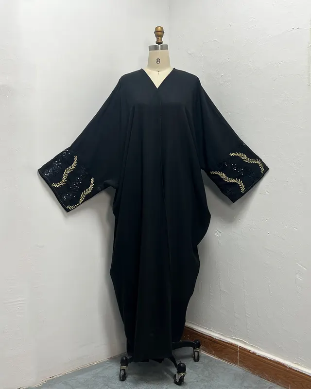 Middle East Dubai Women's Embroidery Embroidery Robe Fashion Outerwear Black Gold Flowers - Shop at LoveMi