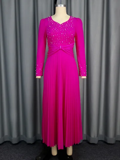 New V neck Party High Waist Slim Fit Dress Rose Red - Shop at LoveMi