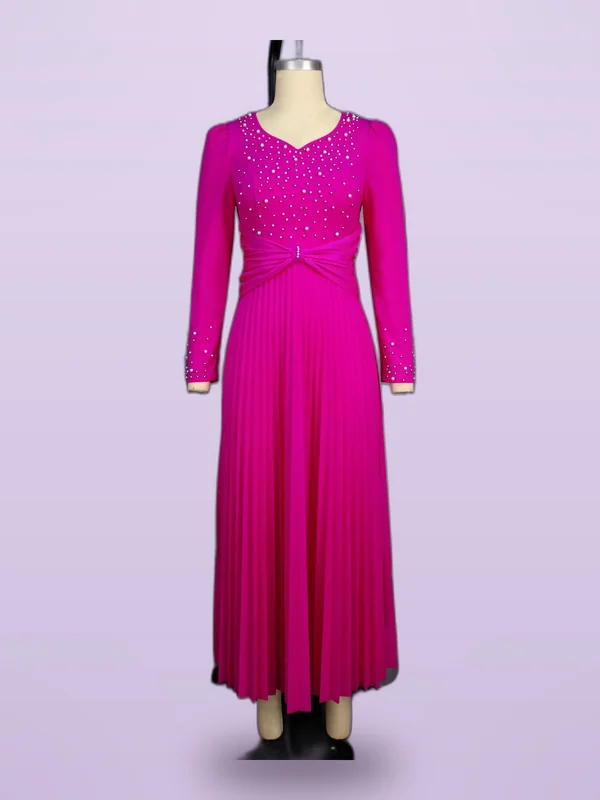 New V neck Party High Waist Slim Fit Dress Rose Red - Shop at LoveMi