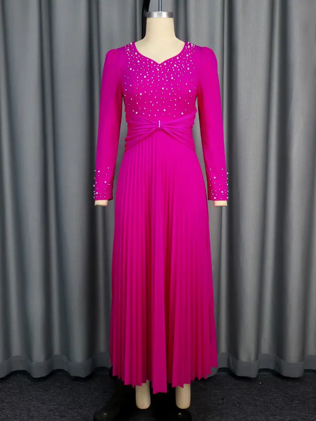 New V neck Party High Waist Slim Fit Dress Rose Red - Shop at LoveMi