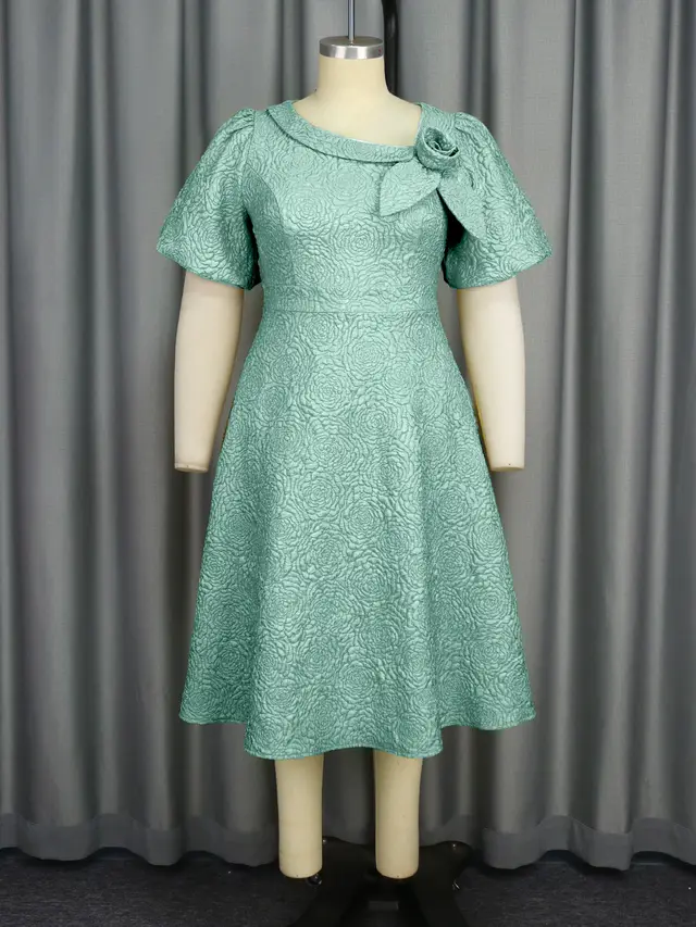 A Line New Jacquard Fabric Flower Dress Light Green - Shop at LoveMi