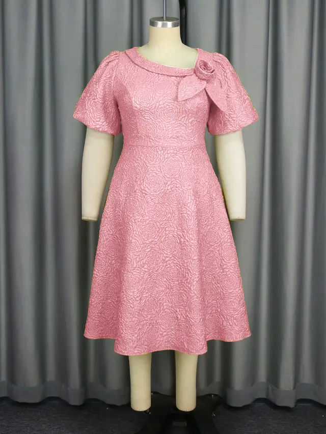 A Line New Jacquard Fabric Flower Dress Pink - Shop at LoveMi