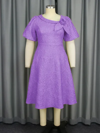 A Line New Jacquard Fabric Flower Dress Purple - Shop at LoveMi